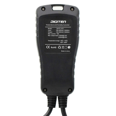 Back view of 2 In 1 All In One Temperature And Humidity Controller Outlet Plug In Thermostat Humidistat for reptiles and greenhouses.