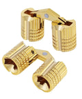 Concealed Cabinet Hinges Copper Barrels Cylindrical Hideaway Hardware with Brass Look for Modern Home Decor in close-up view