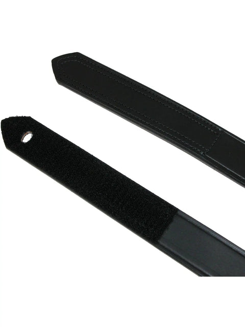 Mens Leather Belt With Hook And Loop Closure No Buckle Scratch Free Black 38 Inch Wide 1.5 Inch American Made Durable Everyday Work Belt Airport Friendly For Travel And Daily Workwear Rugged Style, showing hook and loop closure detail.