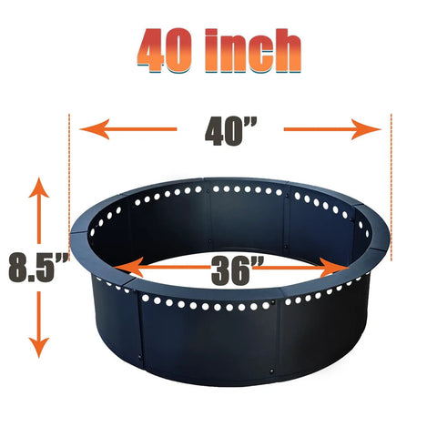 Smokeless Fire Pit Ring Insert Heavy Duty Steel Rim For DIY Fire Pits 40 Inch Outer 36 Inch Inner 8 Piece Installation Kit