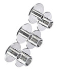 Built Like A Tank Router Guide Bushing Template Set Six Piece Heat Treated Stainless Steel bushings on a white background.