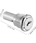 Thinking Process: flat metal gumball machine lock, 1.57 in x 0.86 in, chrome finish, front view