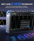 Pro Grade All In One Oscilloscope Kit With 350MHz Digital Phosphor Scope display showing 8 to 16-bit technology on touchscreen