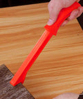 Tough As Nails 4 Piece Woodworking Push Sticks And Safety Push Blocks For Table Saws with ergonomic orange grip being used on wood.