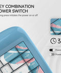 Premium Sixty Five Percent Wireless Mechanical Keyboard Featuring Slick Aluminum Body, Gasket Mount Feel, Hot Swappable Switches, Full Spectrum Rgb, Plus Dual Wireless And Usb C Input For Top Tier Pc Gaming Runs showing key combination power switch.
