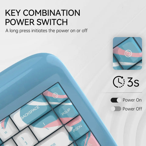 Premium Sixty Five Percent Wireless Mechanical Keyboard Featuring Slick Aluminum Body, Gasket Mount Feel, Hot Swappable Switches, Full Spectrum Rgb, Plus Dual Wireless And Usb C Input For Top Tier Pc Gaming Runs showing key combination power switch.