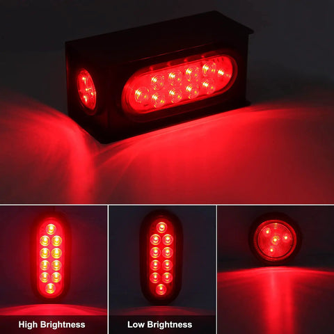 Heavy Duty Steel Trailer Light Box Kit With 6 Inch Oval Red LED Tail Lights And 2 Inch Round Red LED Side Markers 2 Pack With Grommets