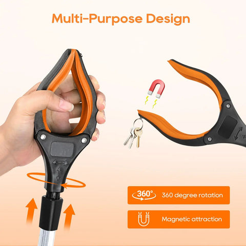 Two Pack 43 Inch Heavy Duty Grabber Reacher Tool With Foldable 360 Degree Rotating Jaw, Magnetic Tip, Ergonomic Grip, Wide Claw For Trash Cleanup Gardening And Reaching High Shelves, Ideal For Seniors