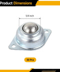 Heavy Duty 30 Piece 5/8 Inch Galvanized Steel Ball Transfer Units showing 5/8 inch size and smooth ball design.