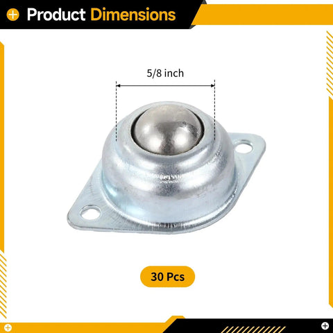 Heavy Duty 30 Piece 5/8 Inch Galvanized Steel Ball Transfer Units showing 5/8 inch size and smooth ball design.