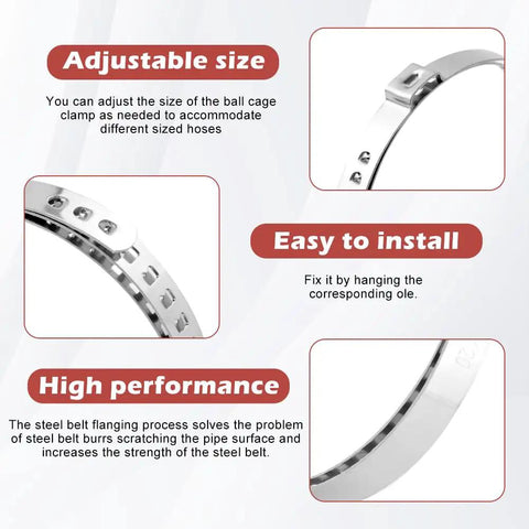 Close-up of adjustable stainless steel clamps from CV Boot Clamp Pliers Kit With 10 Stainless Steel Clamps Universal Adjustable Drive Shaft Crimp Pliers For Cars Small And Large Clamps Beefy Heavy Duty Smooth Crimping Perfect For Most Vehicles