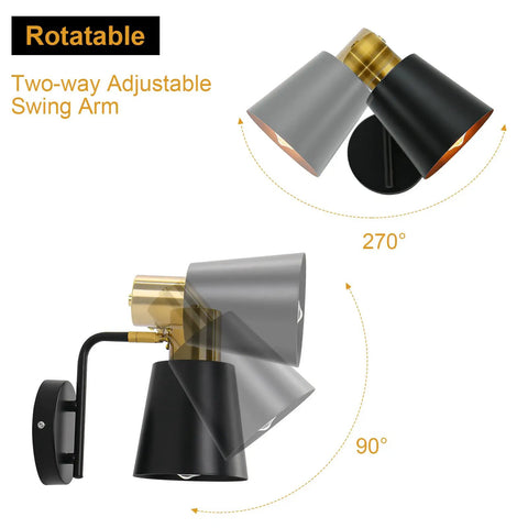 Industrial Style Black Wall Sconces Dope 2 Pack Swivel Arm Lamps With E26 Base 360 Degree Adjustable Rustic Metal Wall Lighting