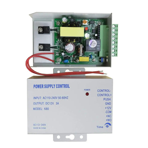 Front view of K80 Power Supply Controller For Door Access Systems Easy Install Plug And Play 100 To 240 Volt AC To 12 Volt DC Output.