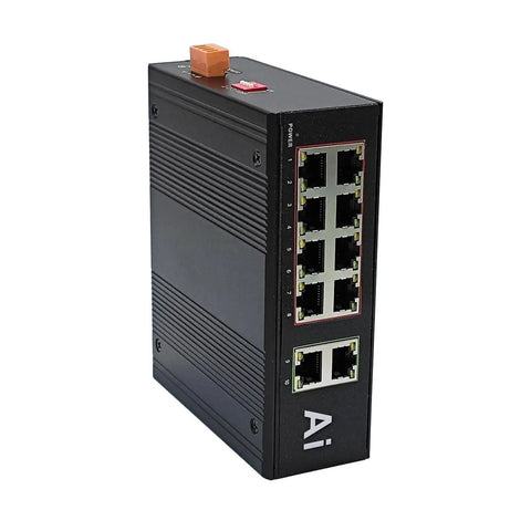 Rugged Outdoor Industrial 10 Port Gigabit Ethernet Switch With Hardened Din Rail Mount 10 100 1000 Mbps RJ45 Ports Ring Network Protection