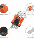 Compact Folding Hex Key Set With 9 Premium S2 Alloy Steel Allen Wrench Sizes For Bike Repair And Furniture Assembly, with PP handle and size markings