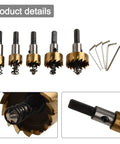 Top Notch 5 Piece Hole Saw Set With Pilot Bits For Stainless Steel Metal Aluminum Alloy Cutting Kits Gold HSS High Speed Steel Durable Tools, 16-30mm