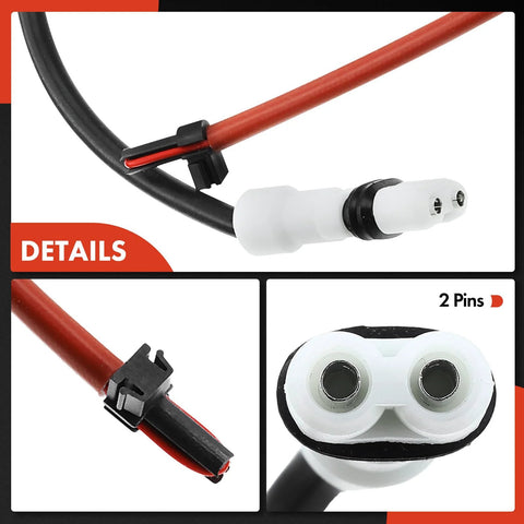 Front view A-Premium rear brake pad wear sensor set with red wiring, white sensor head, two 2-pin connectors
