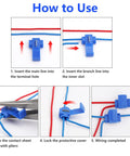 Blue Quick Splice Wire Connectors For 18 To 14 AWG Cables Solderless Snap Wire Joiners Insulated Cold Pressed Instructions