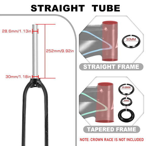 Rigid Mountain Bike Fork For 26 27.5 29 Inch Wheels Aluminum Alloy 1 1 8 Inch Steerer showing straight and tapered tube versions