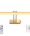 Rechargeable Picture Light With Remote And Timer For Wall Photo Frames 17 Inch LED Display Lamp Gold Finish