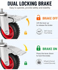 Top Shelf 4 Inch Swivel Caster Wheels Set Of Four Badass Heavy Duty Threaded Stem Locking Casters With Three Eighth Inch Male Thread showing dual locking brake mechanism.