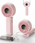 Handheld Portable Fan With 4000mAh USB Rechargeable Battery 180 Degree Foldable Mini Desk Fan 6 Speed Levels LCD Digital Display