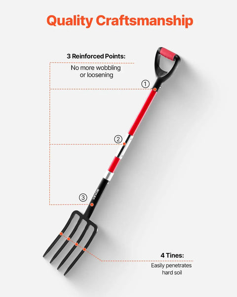 Heavy Duty Garden Fork With Fiberglass Handle 4 Tine Spading Fork 45 Inch Digging Fork With Y Grip