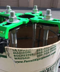 18 Inch Bolt Template Tool For Nested Tubes In Green, Xtender Adapters installed on 19 Inch tube with compression clip