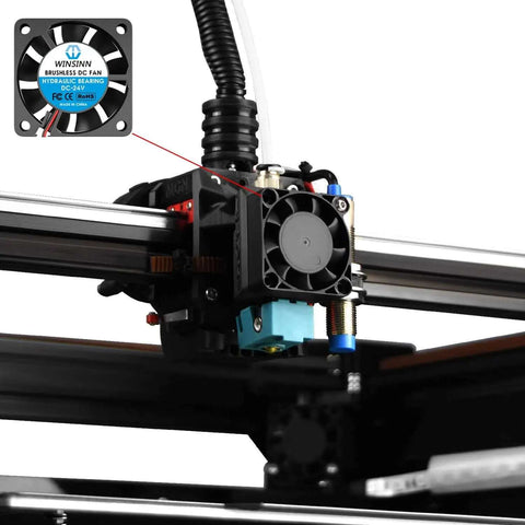 3D printer with installed 40mm 24V Brushless Cooling Fan 40x10mm with 1m cable, XH 2.54 2PIN connector for Ender 3 CR10 printers.