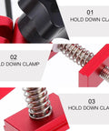 Aluminum T Track Hold Down Clamp For Woodworking, Heavy Duty Workholding Tool For Woodshop Fixtures with close-up details.