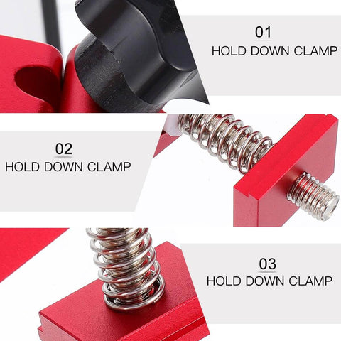 Aluminum T Track Hold Down Clamp For Woodworking, Heavy Duty Workholding Tool For Woodshop Fixtures with close-up details.