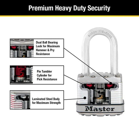 Weatherproof Outdoor Padlocks With Long Shackle Four Pack For Gates Fences And Sheds Keyed Alike, dual armor cutaway view.