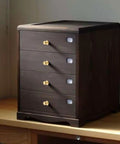 Straight Up Gold Tiny Drawer Knobs With Matching Screws, Sweet Small Round Handles For Dressers Cabinets And Jewelry Boxes on dark dresser.