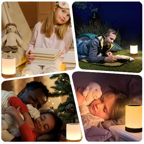 Night Light Touch Sensor Lamp For Kids Bedroom And Nightstand Rechargeable Dimmable Warm White With RGB Color Changing Easy Tap Control Panel 8 Color Cycle Soft Midnight Glow For Safe Sleep used in different bedtime settings.