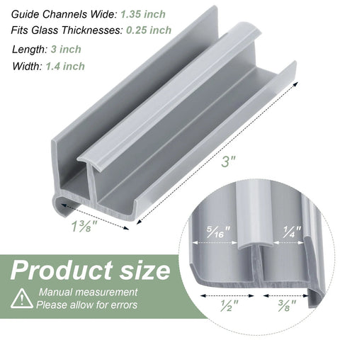 Gray Shower Door Bottom Track Two Pack, Single-Sided Channel With Widths Half Inch And Three-Eighths Inch, Fits Glass Door Thickness Seven Sixteenths Inch And Five Sixteenths Inch, Durable PVC For Secure Fit And Smooth Operation