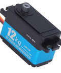 Heavy Duty Digital Servo Motor With 12kg Torque And 90 Degree Sweep Featuring All Steel Gears and splash resistant housing, close-up view.