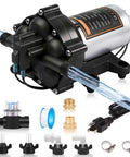 Top Shelf Tough As Nails 110V AC Fresh Water Pump, 7 GPM 70 PSI with accessories for RV and home plumbing.