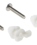 Heavy Duty Seat Assembly Hardware Pack With Top Shelf Premium Bolts And Nuts includes two zinc plated screws and white plastic fasteners.