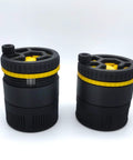 Premium Geared Espresso Needle Distributor With Reliable Magnetic Base For Home Baristas, black and yellow design, 51mm portafilter size.