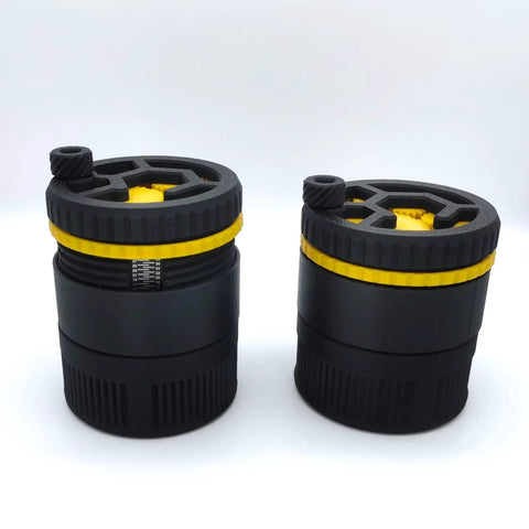Premium Geared Espresso Needle Distributor With Reliable Magnetic Base For Home Baristas, black and yellow design, 51mm portafilter size.