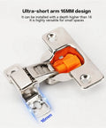 Concealed Soft Close Cabinet Hinges Featuring Short Throw Arms And Hydraulic Damping For Tight Furniture Frames Buttery Smooth Closure Zero Drama Black Pair Heavy Duty Hardware with ultra-short arm design and visible 16mm measurement