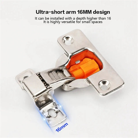 Concealed Soft Close Cabinet Hinges Featuring Short Throw Arms And Hydraulic Damping For Tight Furniture Frames Buttery Smooth Closure Zero Drama Black Pair Heavy Duty Hardware with ultra-short arm design and visible 16mm measurement