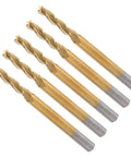Five tungsten steel end mills with gold coating and silver shanks, 3-flute CNC cutting tools