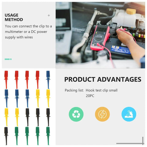 Colorful Multimeter Test Hook Clips 20 Pack Lightweight Grabber Probes For IC Testing And Electronic Repairs display image