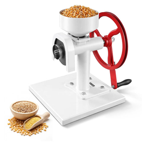 Old School Hand Crank Grain Mill With Flywheel, Heavy Duty Carbon Steel Grinder, adjustable fineness, 0.53 gallon hopper