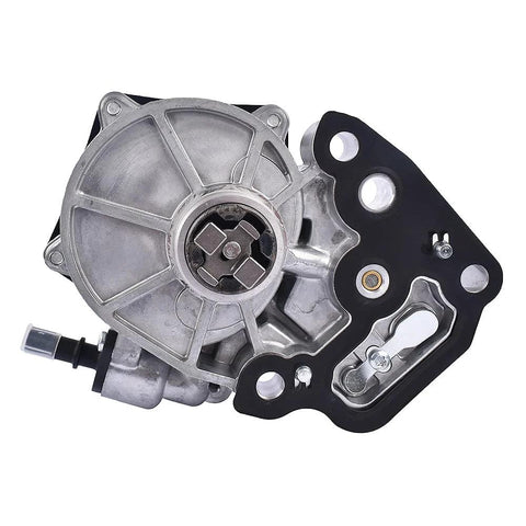 Amazon TEKKOAUTO vacuum pump replacement, silver metal automotive part with black mounting plate, front view