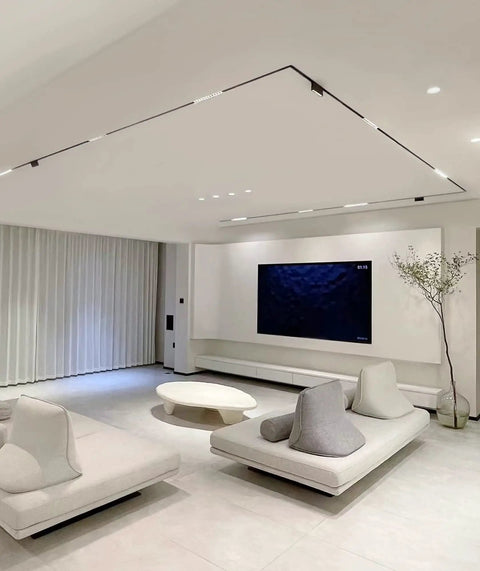Low Profile 4 Wire Magnetic Track Lighting System Flush Mount Aluminum Rail 39.4 Inch Length With LED Head in modern living room