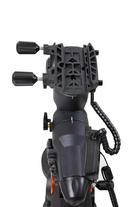Close-up of Go To Computerized Telescope Mount With 2 Inch Stainless Steel Tripod Superior Stability For Sharp Views At High Magnifications Supports Up To 30 Pounds Precise Tracking For Easy Deep Sky Observing And Astrophotography, featuring mounting base.
