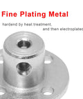 Close-up of 5mm flanged shaft coupler for RC motors, showing fine plating metal hardening and electroplating, text overlay included.
