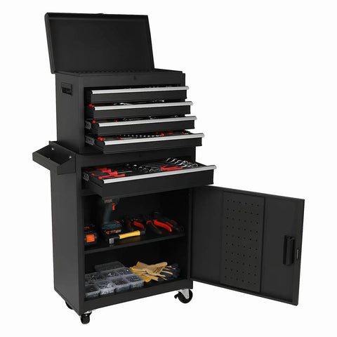 No Bull Heavy Duty Tool Organizer Chest With Boss Level Five Drawer Capacity showcasing organized tools and accessories.